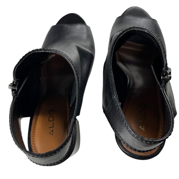 Aldo Black Leather Upper Open Toe Open Heel Booties Zipper Detail Size 7.5 - Picture 7 of 16